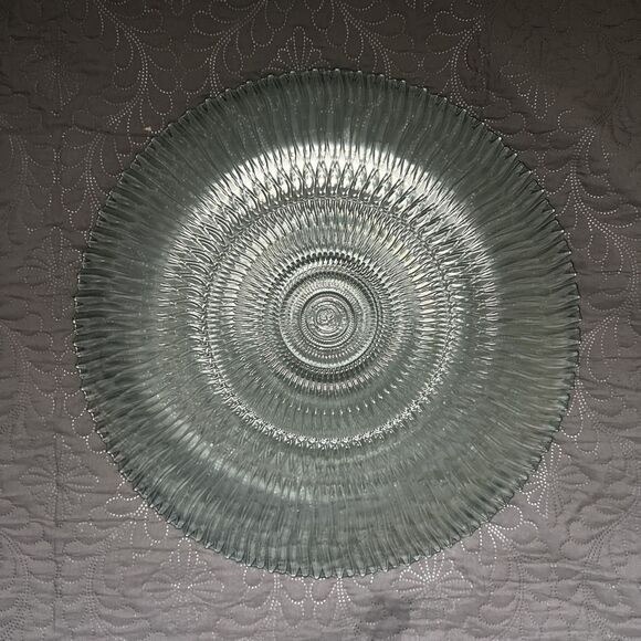Vintage ARCOROC Blue Seabreeze Swirl Clear Glass 16D” Platter Serverware Dining - Picture 6 of 7